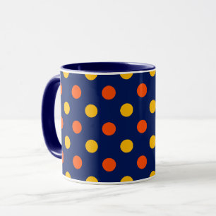 Mug Dessin de points orange jaune sur fond bleu