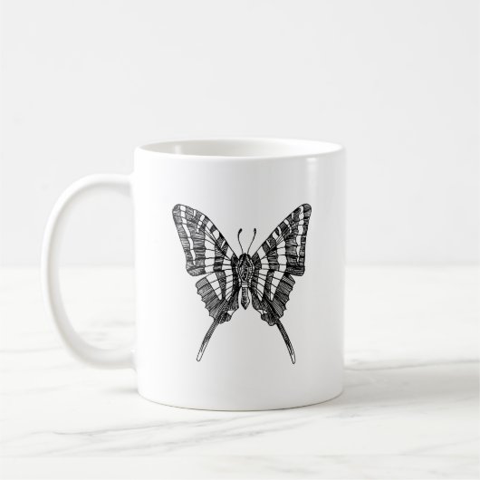 Mug Dessin d'encre de papillon noir et blanc Zebra (Gauche)