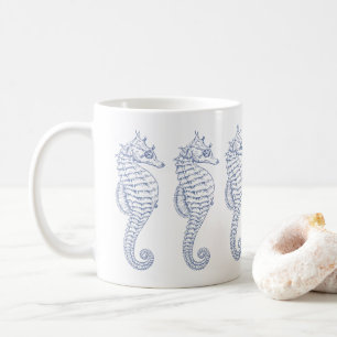 Mug Dessin d'hippocampes de gris bleu