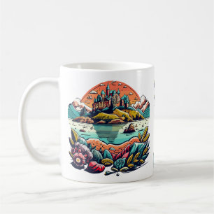 Mug Dessin du lever du soleil, bateau, noir et rouge