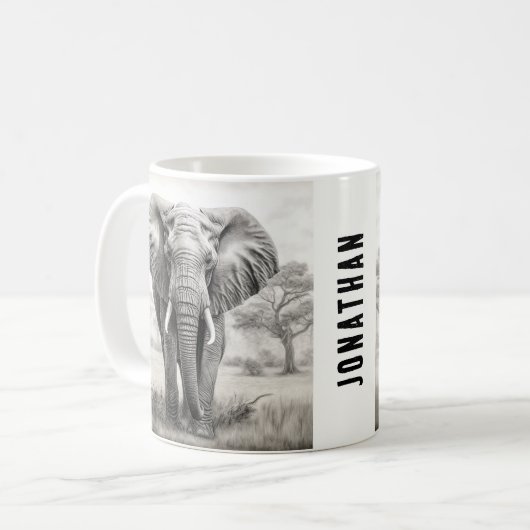 Mug Dessin d'un crayon d'éléphant africain (Devant gauche)