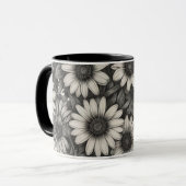 Mug Dessin en nuances de gris de la marguerite africai (Devant gauche)