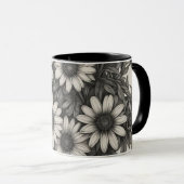 Mug Dessin en nuances de gris de la marguerite africai (Devant droit)