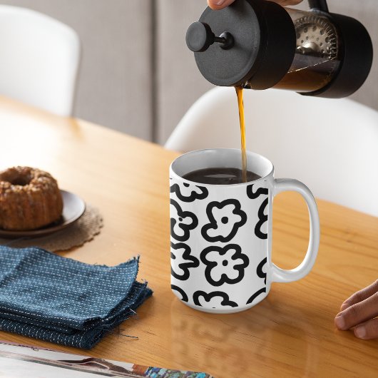 Mug Dessin floral moderne noir et blanc