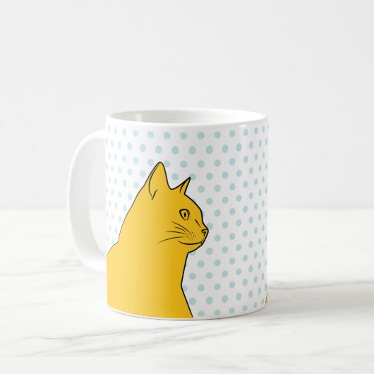 Mug Dessin jaune de chat sur l'arrière - plan de pois (Devant gauche)