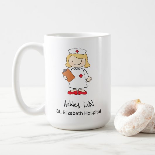 Mug Dessin personnalisé d'une infirmière (Avec donut)