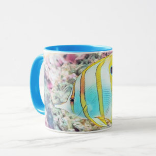 Mug Dessin vintage de poisson jaune bleu en mer