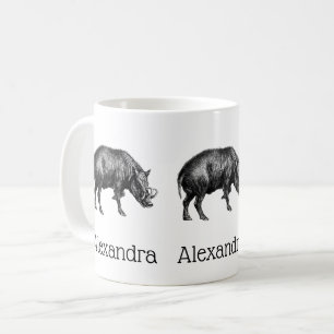 Mug Dessin vintage de sanglier en noir et blanc