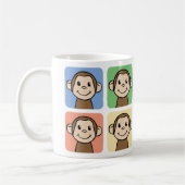 Mug Dessins animés avec 4 singes heureux (Gauche)