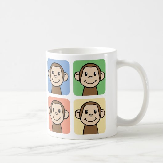 Mug Dessins animés avec 4 singes heureux (Droite)