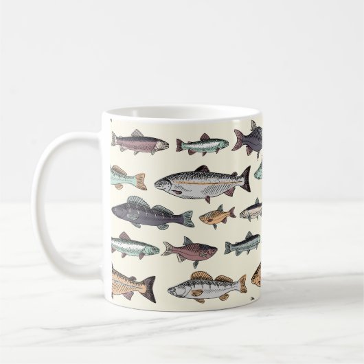 Mug Dessins de poisson vintages, motif sans soudure. (Gauche)
