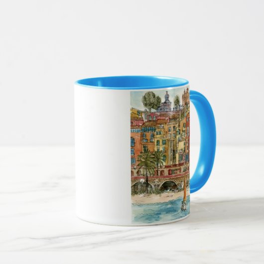 Mug Destinations | Watercolor Beach & Bâtiments (Devant droit)