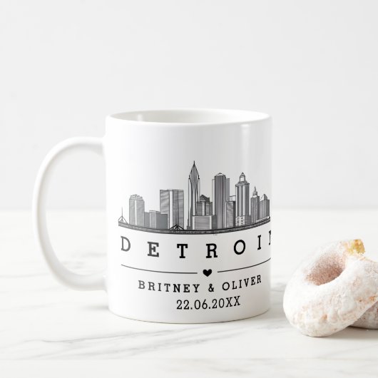 Mug DETROIT Skyline - Mariage personnalisé (Avec donut)