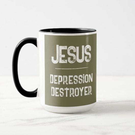 Mug Détruiseur de dépression Jésus Vert olive de l'arm (Gauche)