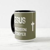 Mug Détruiseur de dépression Jésus Vert olive de l'arm (Devant gauche)