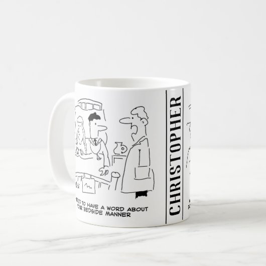 Mug Deux caricatures de jeunes médecins surchargés de  (Devant gauche)