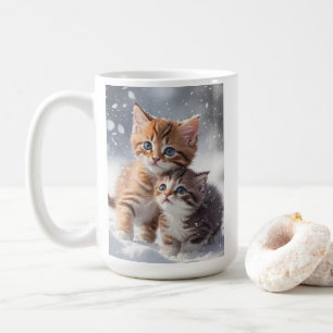 Mug Deux chatons Tabby Jouer dans un salut blanc neige