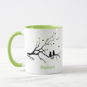 Mug Deux Chats Dans Un Arbre Black Green Love Personna