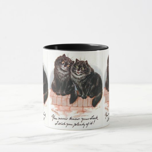 Mug Deux chats noirs chanceux peint par Louis Wain (Centre)