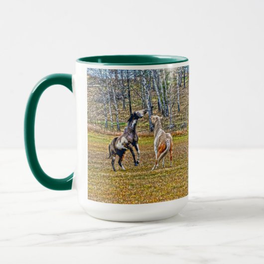 Mug Deux Chevaux de Peinture Pinto Jouant Équine Art D (Gauche)