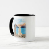 Mug Deux chiens assis sur une jetée regardant l'eau (Devant gauche)