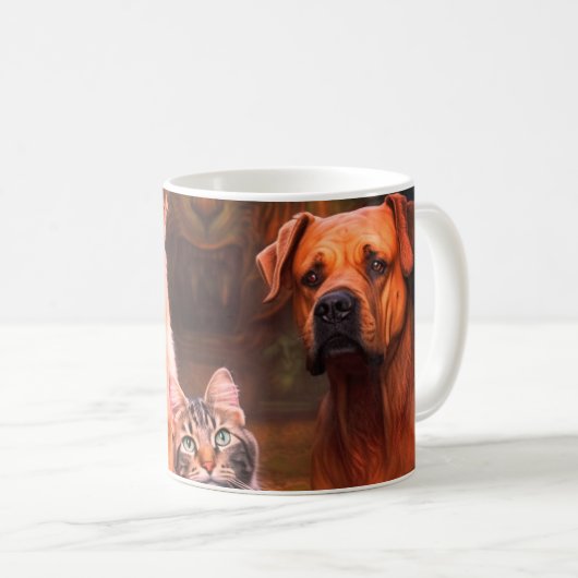 Mug Deux chiens et un chat (Devant droit)