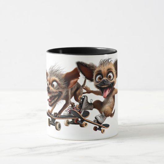 Mug Deux chiens fous en skateboards font la course. (Centre)