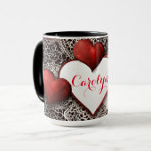 Mug Deux Coeurs modernes avec dentelle et amour (Devant gauche)