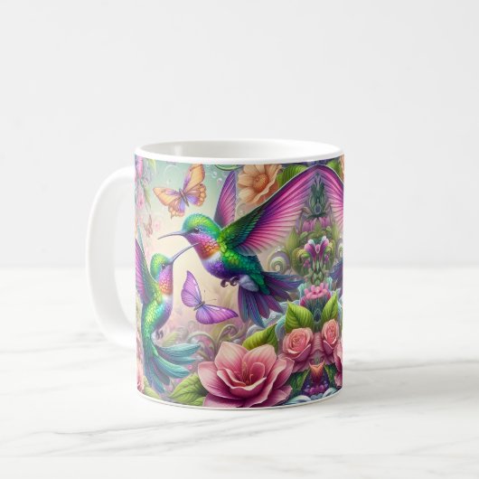 Mug Deux colibris et fleurs (Devant gauche)