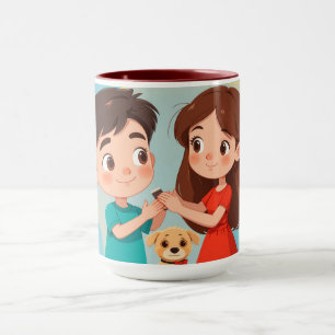 Mug Deux enfants avec un chien partageant un moment jo