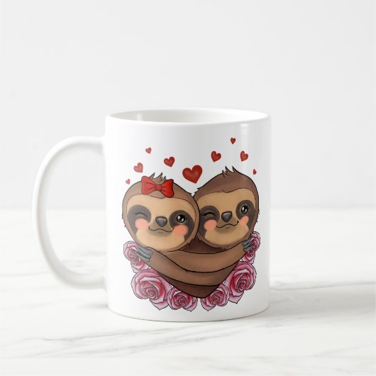 Mug Deux fentes dans l'amour embrasser les coeurs Sain (Gauche)