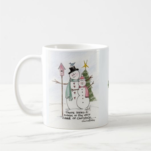 Mug Deux gens de neige aquarelle Magique scène d'hiver (Gauche)