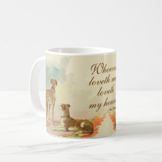 Mug Deux Greyhounds / Célèbre St. Thomas Plus de citat (Devant gauche)