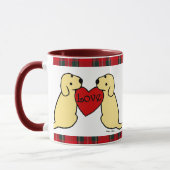 Mug Deux Labradors jaune avec le tartan de bande (Gauche)