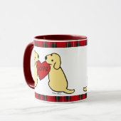Mug Deux Labradors jaune avec le tartan de bande (Devant gauche)