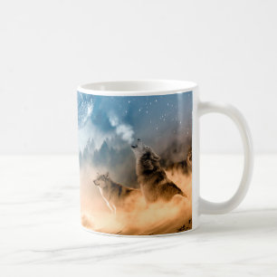 Mug Deux loups hurlent à la pleine lune dans la forêt
