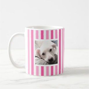 Mug Deux mignonnes photos rayées blanc et rose chaud