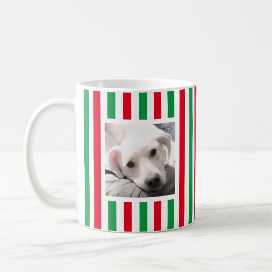 Mug Deux mignonnes photos rayées blanc rouge vert (Gauche)