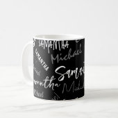 Mug Deux noms couple motif monogramme noir gris blanc (Devant gauche)