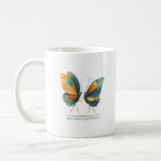 Mug Deux papillons dansent, ailes colorées.