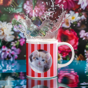 Mug Deux photos circulaires avec rayures roses et roug