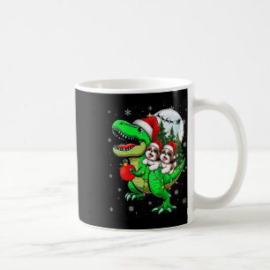 Mug Deux Shih Tzus de Noël chevauchant un T-rex amoure