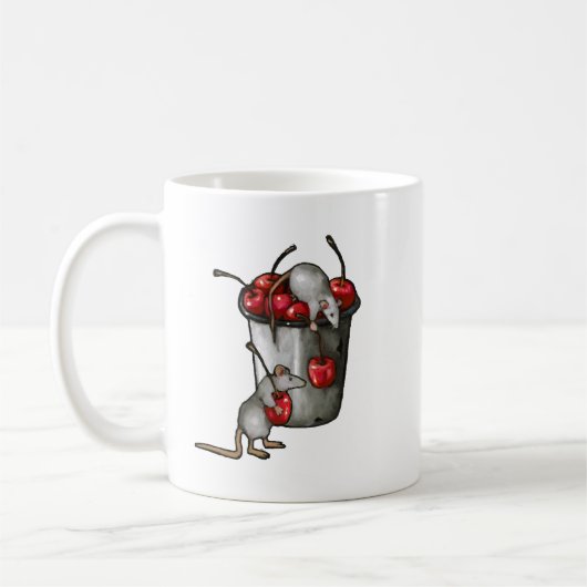 Mug Deux souris volant des cerises, seau de cerises Ar (Gauche)