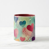 Mug deux tons à coeurs aquarelle (Centre)