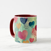Mug deux tons à coeurs aquarelle (Devant gauche)