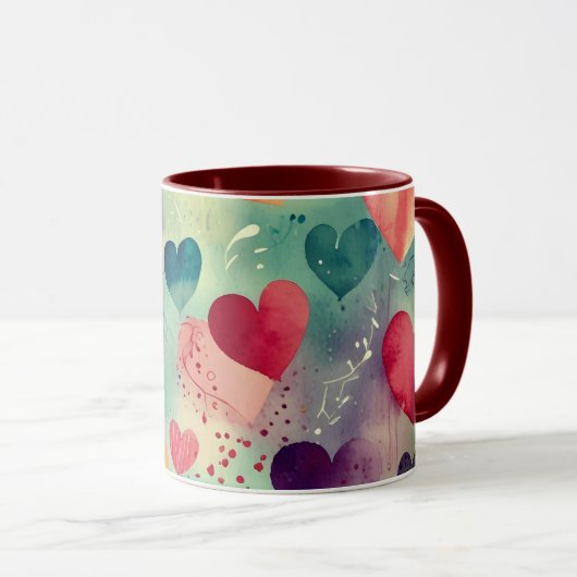 Mug deux tons à coeurs aquarelle (Devant droit)