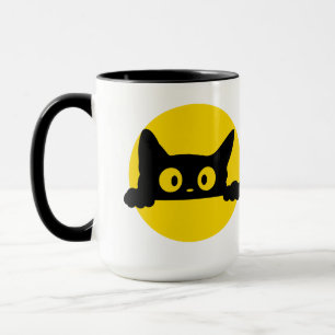 Mug deux tons avec chat noir mignon qui regarde de
