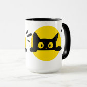Mug deux tons avec chat noir mignon qui regarde de (Devant droit)
