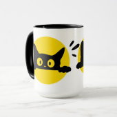 Mug deux tons avec chat noir mignon qui regarde de (Devant gauche)