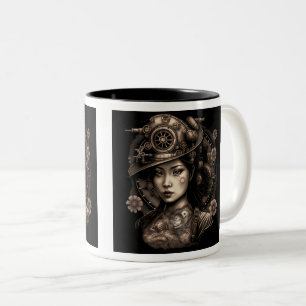 Mug deux tons Femme Asiatique Steampunk, 11 oz